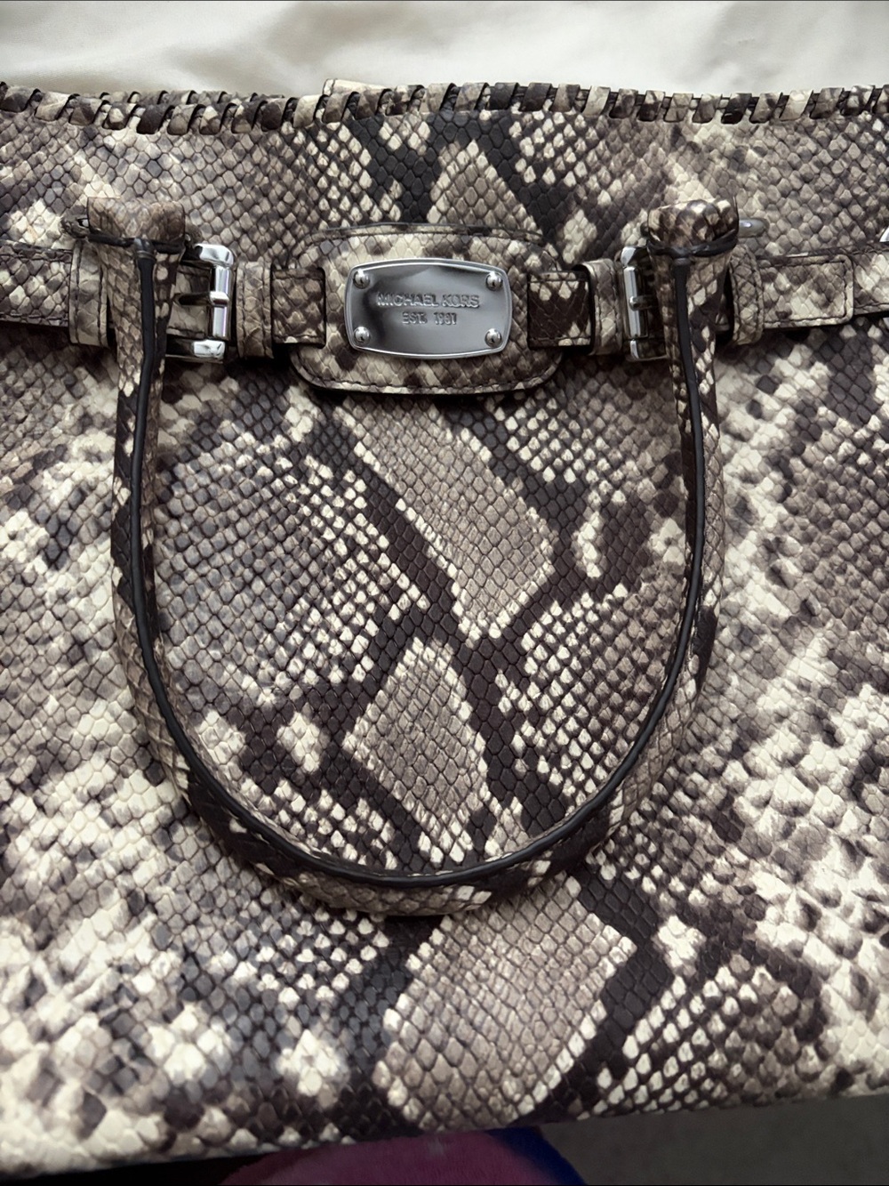 Michael Kors Brown and Cream Snake-Print Tote